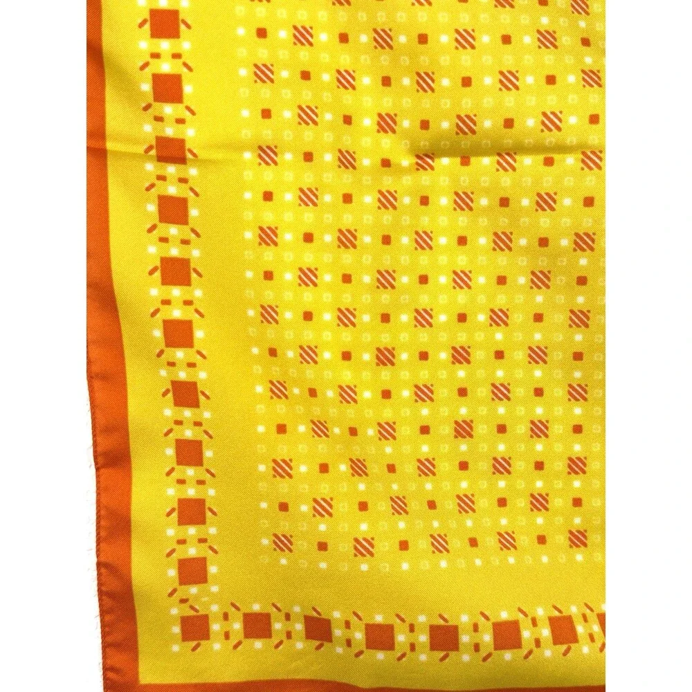 Vintage Ray Strauss Scarf 18” Yellow Orange Geometric Mod Bandana Italy Square